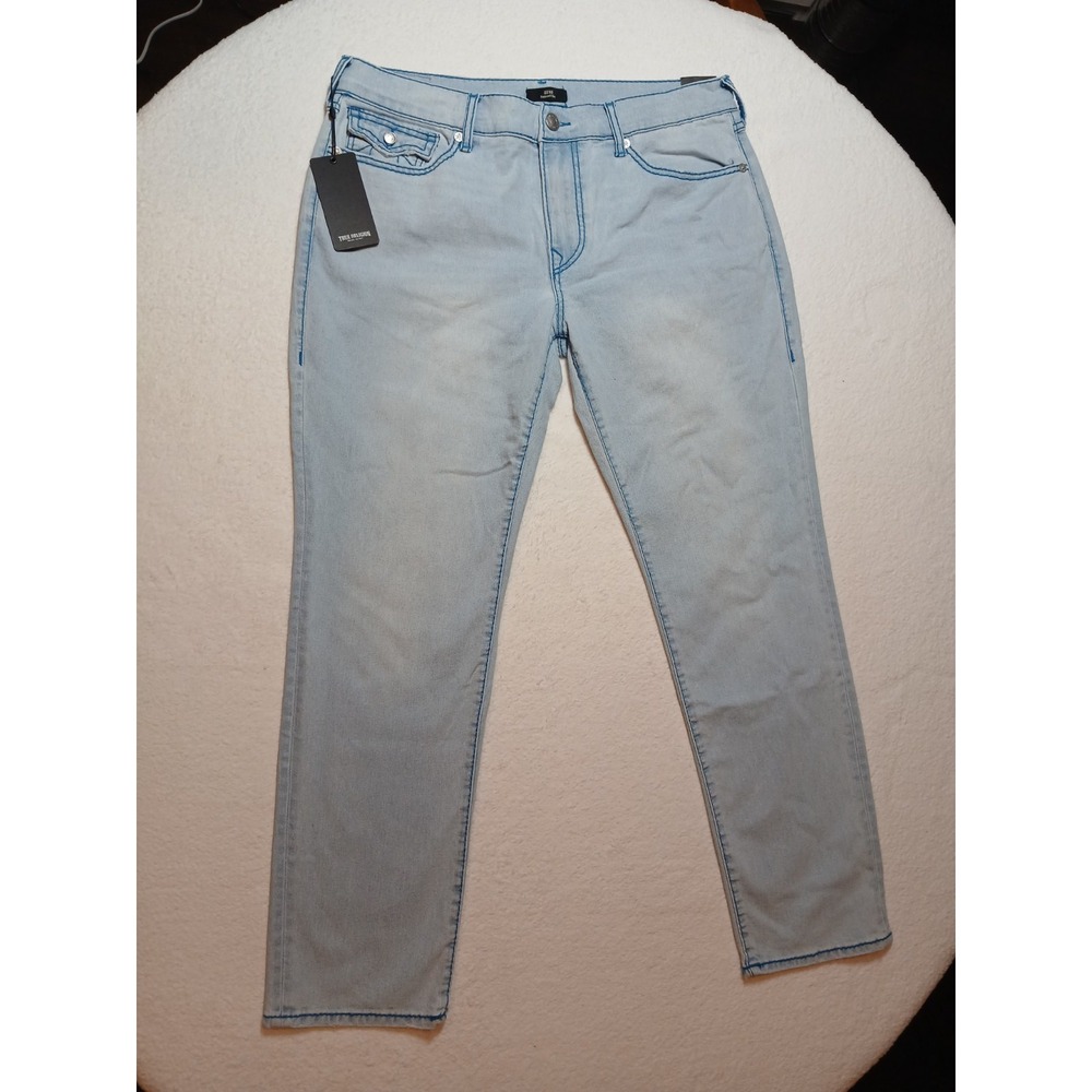 NWT True Religion Geno Relaxed Slim Jeans Men's 36x32 Light Endless Wash Flap